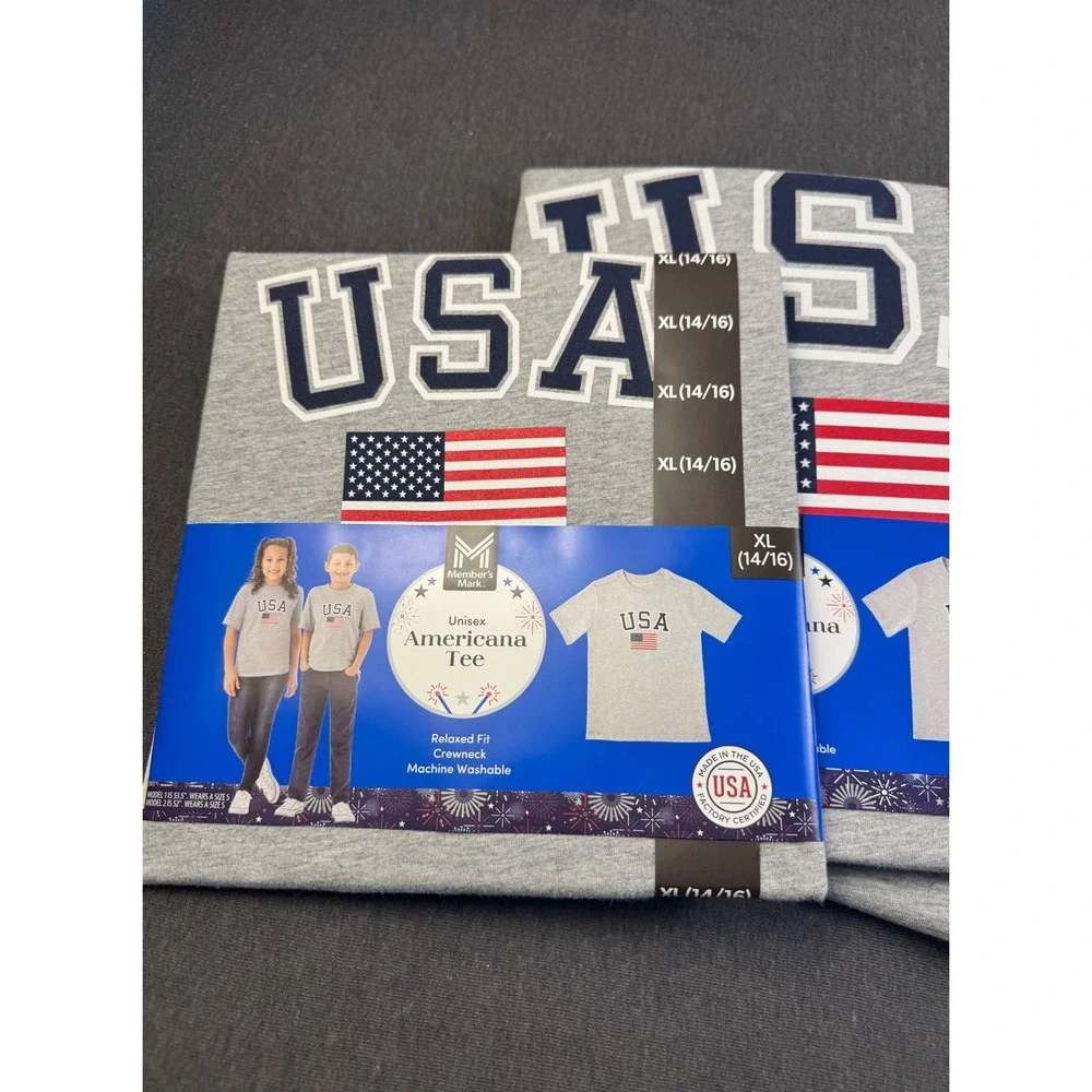 USA Flag T-Shirt Gray Patriotic Tee family kit 5 shirts - Picture 3 of 7